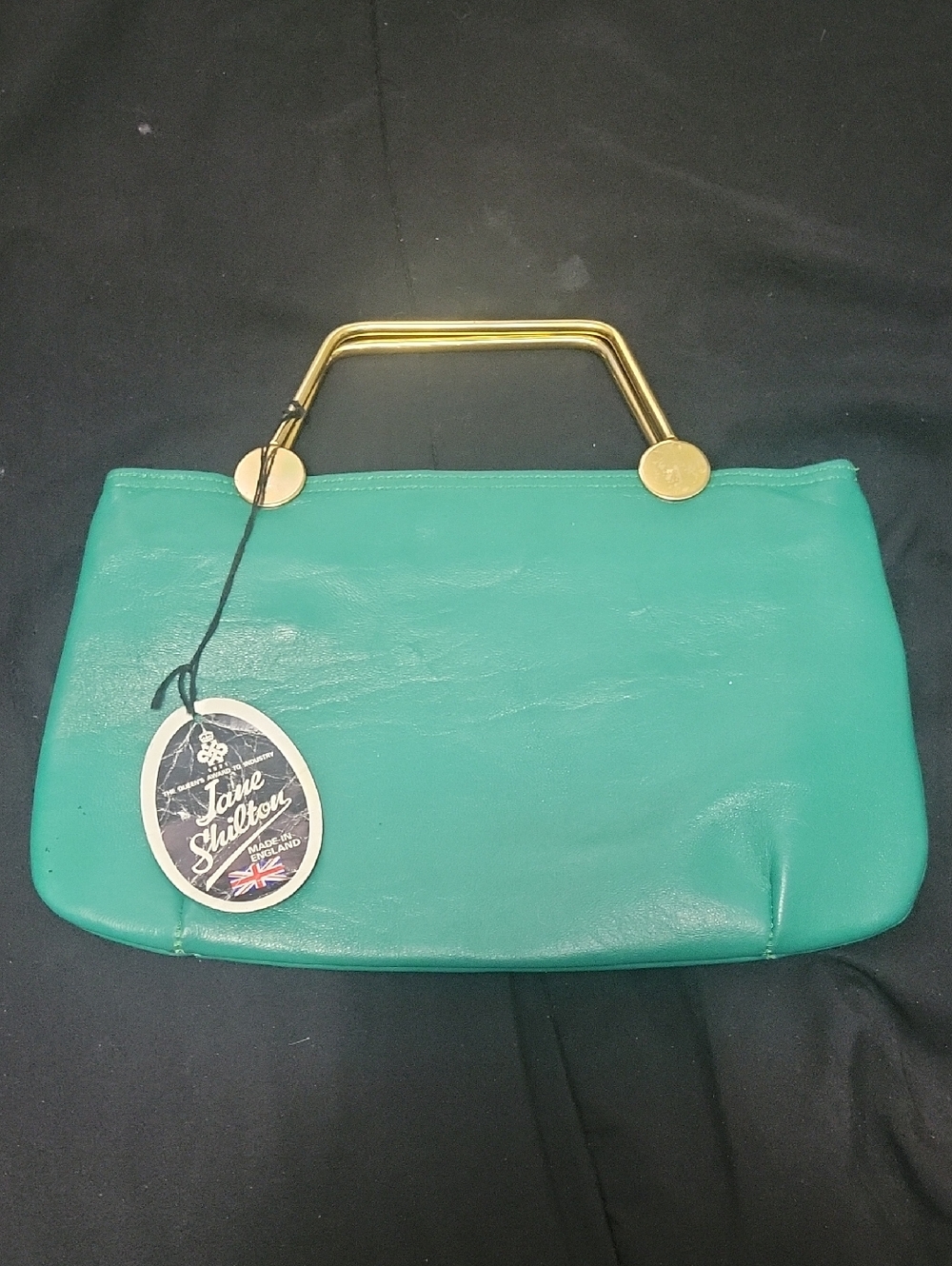 Jane Shilton NWT Green Clutch With Gold Colored Metal Handles